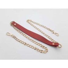 Seçilir Kırmızı Renkte Deri Askılı Altın Sarısı Zincirli Çanta Sapı (105 cm Uzunluk)