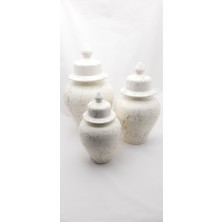 Seçilir 3 Adet Farklı Boyda Kapaklı Mermer Desenli Porselen Kavanoz Takımı