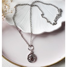 BijuStore Gümüş Renk Zincir & Madalyon Kadın Kolye