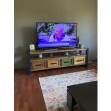 Deryawood Almond Doğal Ahşap Çekmeceli Tv Ünitesi -200X45X55 Cm-Ceviz Renk