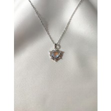 Evorya Kadın Paslanmaz Çelik Silver Opal Taşlı Kalp Kolye