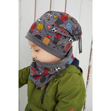 Babygiz Füme Erkek Çocuk Spor Bere Boyunluk Set Yumuşak Çift Katlı %100 Doğal Pamuklu Penye