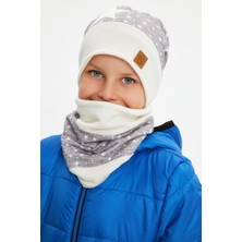 Babygiz Gri Erkek Bebek Çocuk Ponponlu Bere Boyunluk Set Yumuşak Çift Katlı %100 Doğal Pamuklu