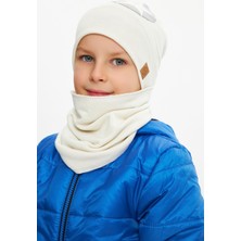 Babygiz Beyaz Erkek Bebek Çocuk Ponponlu Bere Boyunluk Set Yumuşak Çift Katlı %100 Doğal Pamuklu