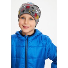 Babygiz Füme Erkek Çocuk Renkli Figürlü  Şapka Bere Yumuşak Çift Katlı %100 Doğal Pamuklu Penye