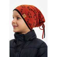 Babygiz Kiremit Erkek Çocuk Panda Desenli  Şapka Bere Yumuşak Çift Katlı %100 Doğal Pamuklu Penye