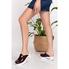 Nur Ortopedi Bordo Rugan Deliksiz Kadın Ortopedik Airmax Taban Sabo Terlik (920)