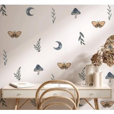 Lizpo Decor Kelebek Mantar, Ay Pastel Renklii Kelebek Boho Duvar Dekorasyon Seti