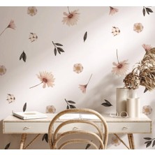 Lizpo Decor Pastel Soft Çiçekli Yapraklar Duvar Sticker Çayır Çiçek Botanik Boho Duvar Dekorasyonu