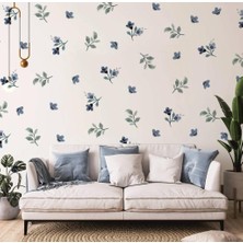 Lizpo Decor Mavi Çiçekler ve Yapraklar Duvar Sticker Boho Duvar Dekorasyon