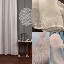 Taç Balık Sırtı Desen 1/3 Sık Pile Tül Perde Tek Kanat - Ekru - Vizon 110 x 250 cm