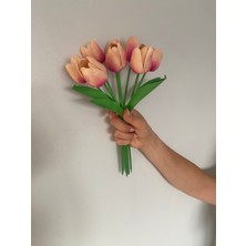 Yapay Çiçek Islak Lale Somon Pembe-Fuşya 8'li Demet