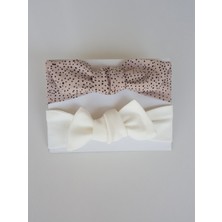 Swan Butik Kız Çocuk Bebek Bandana Toka Seti 2'li Benekli Bej Krem Ribana