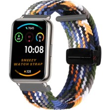 Sneezy Huawei Watch Fit 2  Ile Uyumlu Fiberlink Manyetik Tokalı Kumaş Örgü Kordon
