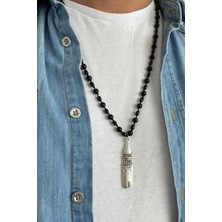 Hakiki Oniks (SİYAH AKİK) Doğaltaşlı 70-80 cm Uzun Erkek Kolye Galata Kulesi