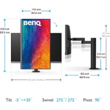 BenQ PD2706UA 27 Inç Ergo Arm 4K UHD P3 Displayhdr 400 USB Type-C Tasarım Monitörü