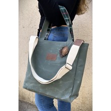 Sofist İstanbul Çam Yeşili Pera Waxed Canvas Tote Bag Mumlu Kanvas Ayarlanabilir Askılı Kadın Kol ve Omuz Çantası