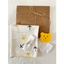 Masal Baby Kids Kıvrık Çorap & Banyo Süngeri ve Mendil + Çok Amaçlı 80 x 90 cm Müslin Battaniye