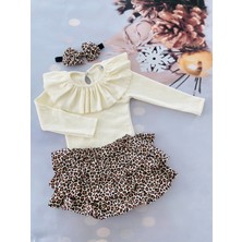 Mini Kids Kız Bebek Yakası Fırfırlı Body Şort Etek Bandana Takım