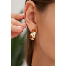 Lina Tia Kadın Lonela Model Altın Kaplama Halkalı Çelik Zirkon Taşlı Günlük Abiye Kombin Trend Stil Küpe Takı