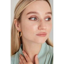Lina Tia Kadın Pérolamar Model Çelik Altın Kaplama Birleşik 3 Halka Tasarım Günlük Stil Trend Zarif Küpe Takı