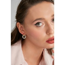 Lina Tia Kadın Zucchero Model Halkalı Altın Kaplama Kristal Zirkon Taşlı Çelik Elbise Kombin Stil Küpe Takı