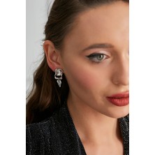 Lina Tia Kadın Felicita Model Kare Baget Sallantılı Zirkon Taşlı Gümüş Kaplama Günlük Elbise Kombin Stil Küpe