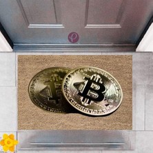 Parla Kapı Önü Paspası Dekoratif Dijital Baskı Bitcoin P-2476