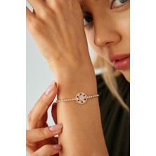 Lina Tia Kadın Çelik Model Altın Kaplama Kristal Zirkon Taşlı Papatya Figür Kombin Bileklik