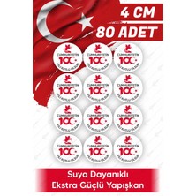 Msticker 29 Ekim Kutlama Stickerı - Cumhuriyetin 100. Yılı Süsleme Sticker 4cm 80 Adet, 100 Yıl Kutlama