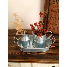 Panoramas Home Galvaniz Tepsi Vazo Üçlü Set Çok Amaçlı
