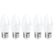 Osaka 6W Dekoratif LED Mum Ampul Buji 5'li Paket Beyaz Işık E27 Duylu Küçük Ampul Kalın Duy
