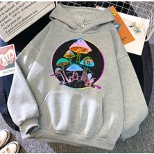 Kids Face Özel Tasarım Kapüşonlu Neon Mantar Baskılı 3 Iplik Şardonlu %100 Pamuk Tam Kışlık Kız Çocuk Sweatshırt