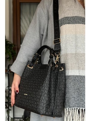 Just Polo 4 Bölmeli Büyük Boy Örgülü Model Ayarlanabilir Askılı Kadin Omuz Cantasi 2180 Siyah