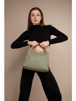 Just Polo 4 Bölmeli Büyük Boy Örgülü Model Ayarlanabilir Askılı Kadin Omuz Cantasi 4031 Yesil