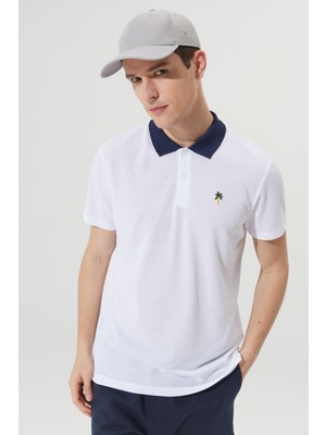 Altınyıldız Classics Erkek Beyaz Slim Fit Dar Kesim Dar Polo Yaka Pamuklu Kısa Kollu Tişört