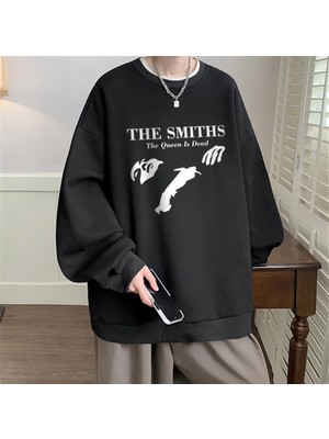 Touz Moda The Smiths Baskılı Siyah Oversize Bisiklet Yaka Sweatshirt