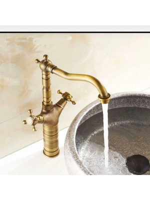 İsaoğlu Yapı Çanak Lavabo Bataryası Antik Gold Lavabo Musluğu Vintage Model Çanak Armatür Eskitme Batarya