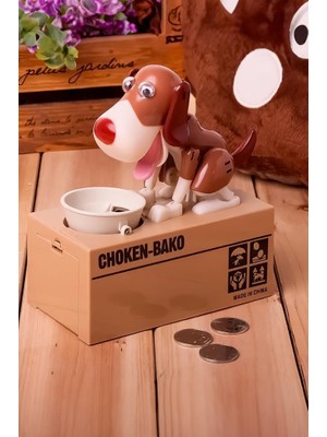 DEMPOWER Para Yiyen Köpek Kumbara Kahve-Beyaz