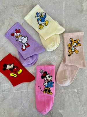 Sky Socks 5'li Mickey Mouse Neşeli Çizgi Karakter Seti Kokulu Tenis Kolej Çorap