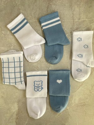 Sky Socks 6'lı Teddy Bear Çiçekli Çemberli Set Kokulu Tenis Kolej Çorap