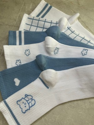 Sky Socks 6'lı Teddy Bear Çiçekli Çemberli Set Kokulu Tenis Kolej Çorap