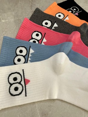 Sky Socks 6'lı Renkli Neşeli Yüz Çizgi Karakter Seti Kokulu Tenis Kolej Çorap