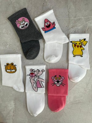 Sky Socks 6'lı Pikachu Garfield Neşeli Çizgi Karakter Seti Kokulu Tenis Kolej Çorap