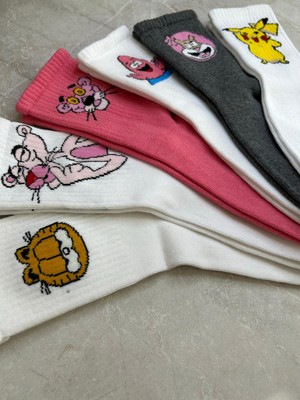 Sky Socks 6'lı Pikachu Garfield Neşeli Çizgi Karakter Seti Kokulu Tenis Kolej Çorap