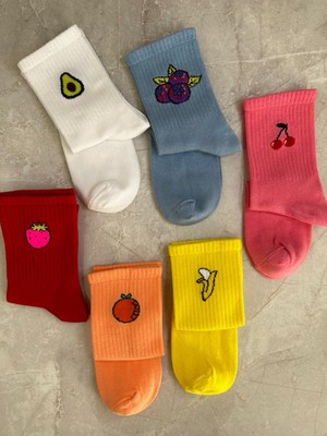 Sky Socks 6'lı Avokado Çilek Doğal Meyveli Set Kokulu Tenis Kolej Çorap