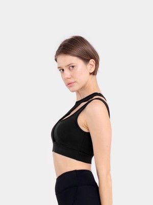 Stage Activewear Omuz Detaylı Siyah Bra