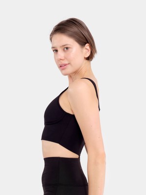 Stage Activewear Çizgi Biye Detaylı Siyah Bra