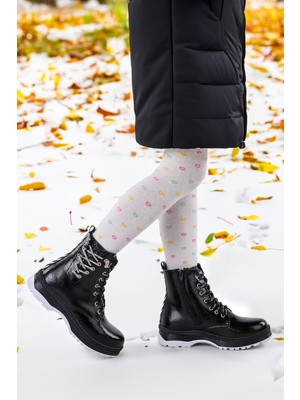 Kiko Kids Termo Taban Kız Çocuk Bot 621 Kırışık Taşlı Siyah