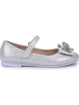 Kiko Kids Bowtie Papyon Taşlı Cırtlı Kız Çocuk Babet Ayakkabı